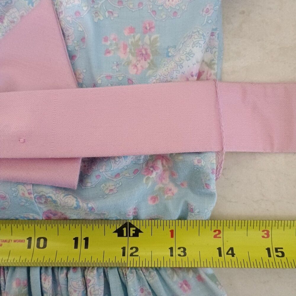 Vtg Lanz Originals 80s Dress Sz 8 Blue Pink Floral Cottagecore Belt Pockets READ - Picture 6 of 11